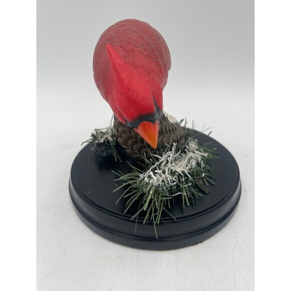 Red Cardinal Figurine On Snowy Pinecone Base Greenery Accents Hand-Painted - Picture 3 of 7